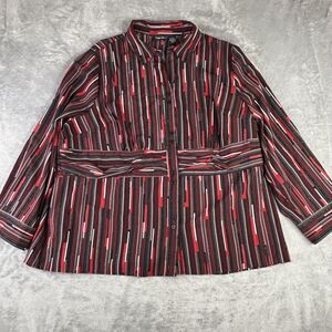 Maggie Barnes Shirt Womens 2X Black Red Stripe Button Front Long Sleeve Blouse